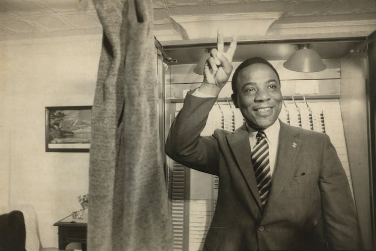 W. Wilson Goodes gives a victory sign after voting in the Philadelphia mayoral general election in 1983.