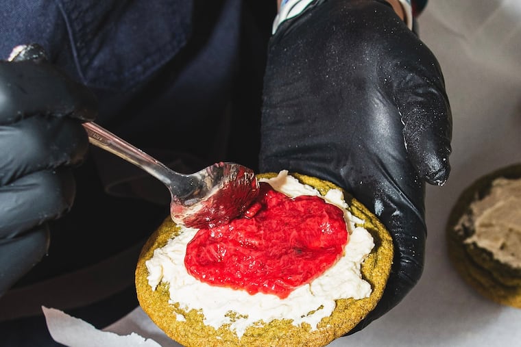 Strawberry matcha latte cookie from Tang's Bakery.