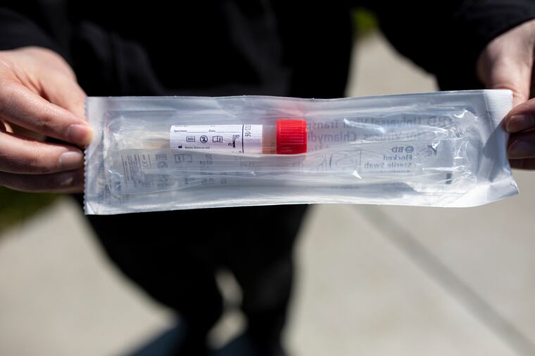 A nasal swab kit to collect tests from patients during at the free drive-through testings in Wilmington, Del.