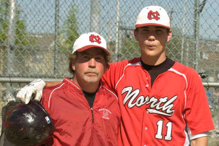The father-son duo of Jeff Etsell, North Catholic baseball coach, and Ryan Etsell, a righthanded pitcher for the Falcons. Jeff Etsell pitched for North Catholic in 1977.