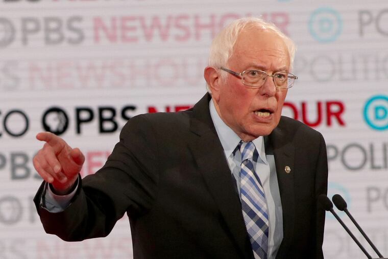 Sen. Bernie Sanders (I., Vt.) speaks during the Democratic presidential primary debate at Loyola Marymount University in Los Angeles on Thursday.
