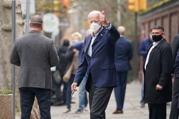 President-elect Joe Biden leaves a doctor's appointment at Pennsylvania Hospital in Philadelphia, Saturday, Dec. 12, 2020. Biden was in for a routine two-week post-injury follow up on his fractured foot.