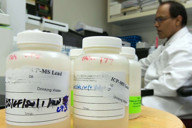 Drinking water samples being tested for lead at a laboratory in North Jersey.