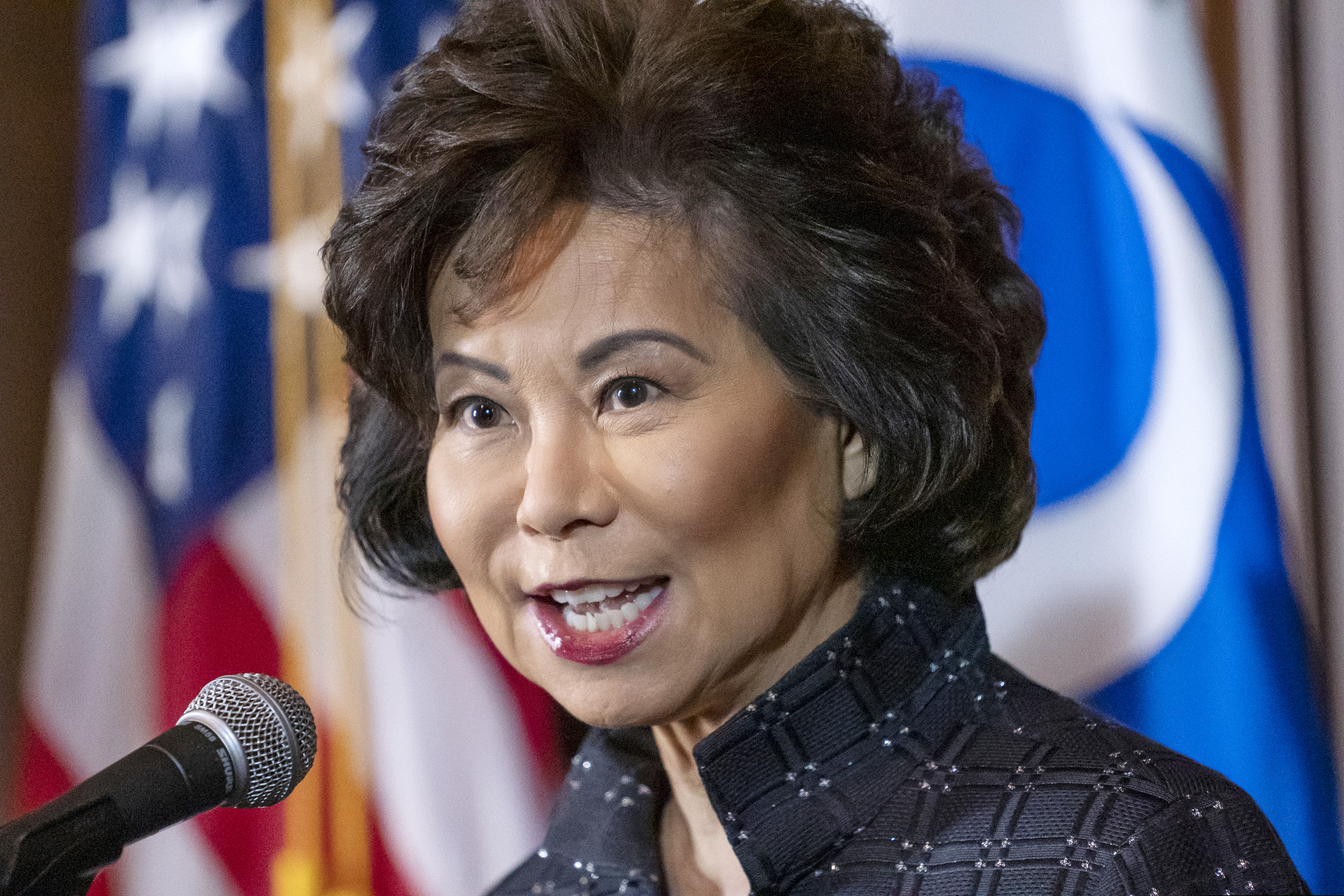 Transportation Secretary Elaine Chao speaks at EPA headquarters in Washington.