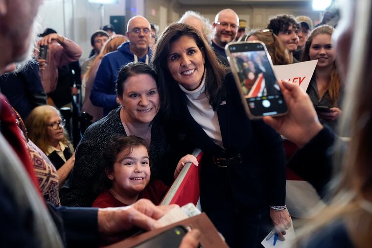 Republican presidential candidate Nikki Haley poses for a picture after speaking at a campaign event in Vermont on Sunday.
