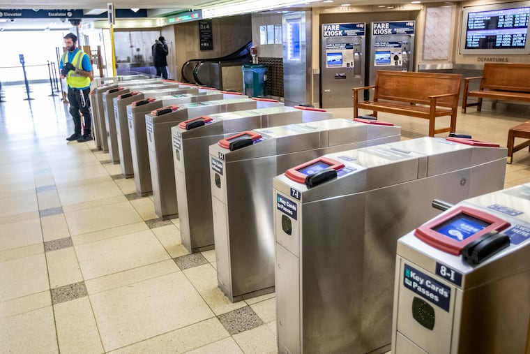 Turnstiles at the SEPTA Regional Rail station at 30th Street Station.