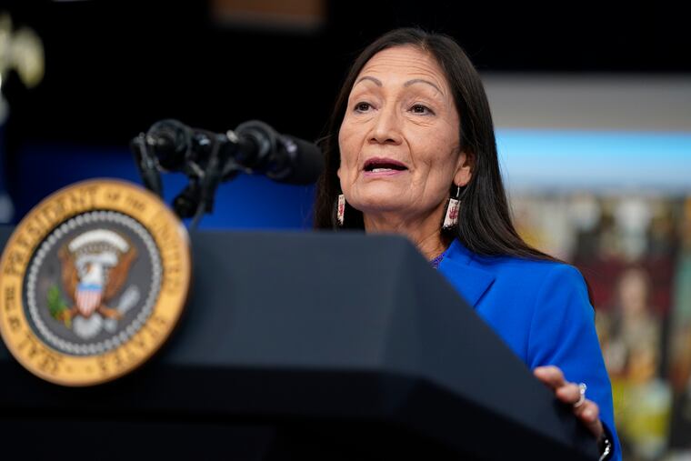 Interior Secretary Deb Haaland speaks during a Tribal Nations Summit during Native American Heritage Month, in the South Court Auditorium on the White House campus, on Nov. 15, 2021, in Washington. Secretary Haaland on Friday, Nov. 19, 2021, declared "squaw" to be a derogatory term and said she is taking steps to remove the term from federal government use and to replace other derogatory place names.