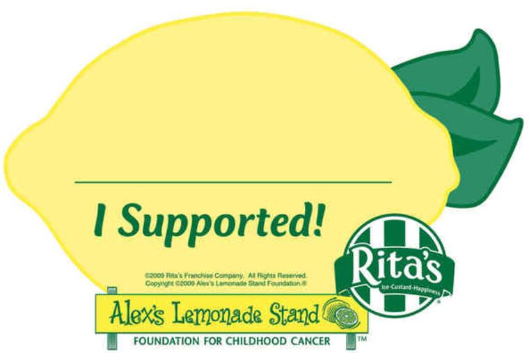 Sales of paper lemons at Rita's benefit Alex's Lemonade Stand.