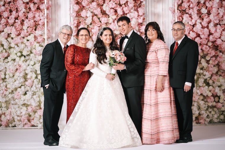 Eliana and Yitzy with their parents. From left to right: Zalman Suldan, Dora Suldan, Eliana Suldan Tanner, Yitzy Tanner, Deanna Tanner, Jonathan Tanner.