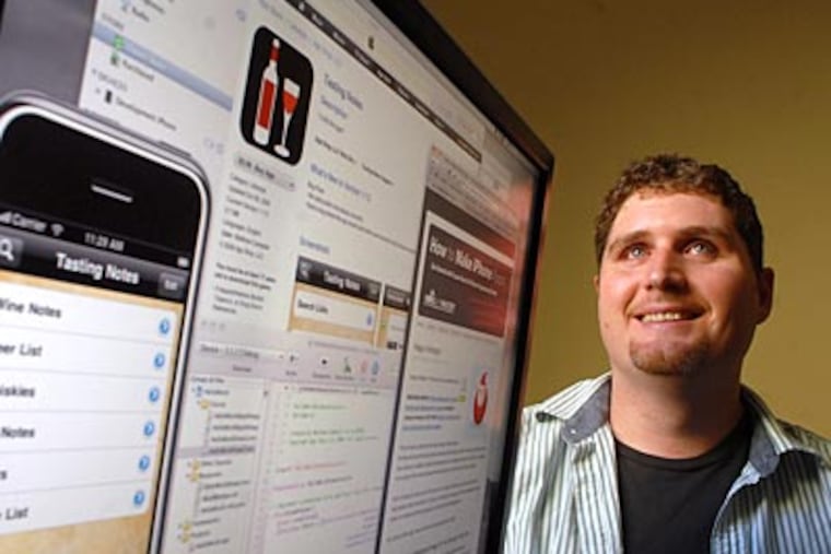 Matt Campbell, a former data analyst, makes apps and teaches others to do the same from his home office in Langhorne. (TOM GRALISH / Staff Photographer)