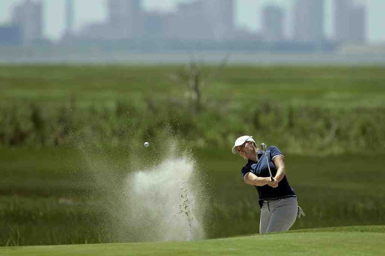 Allison Hanna chips to the sixth green during a practice round for the 2018 ShopRite LPGA Classic golf tournament at Seaview in Galloway, N.J.