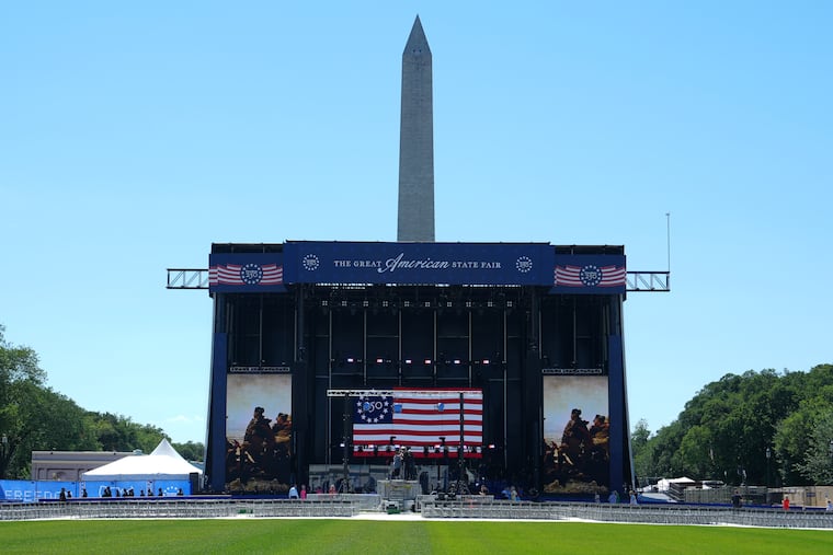 The stage is set before President Donald Trump speaks at the opening of the Great American State Fair on the National Mall.