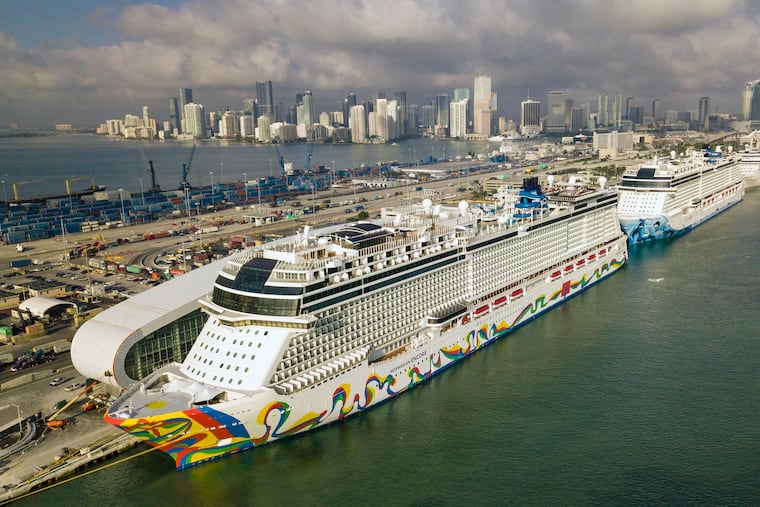 The Norwegian Encore cruise ship docked at the Port of Miami.
