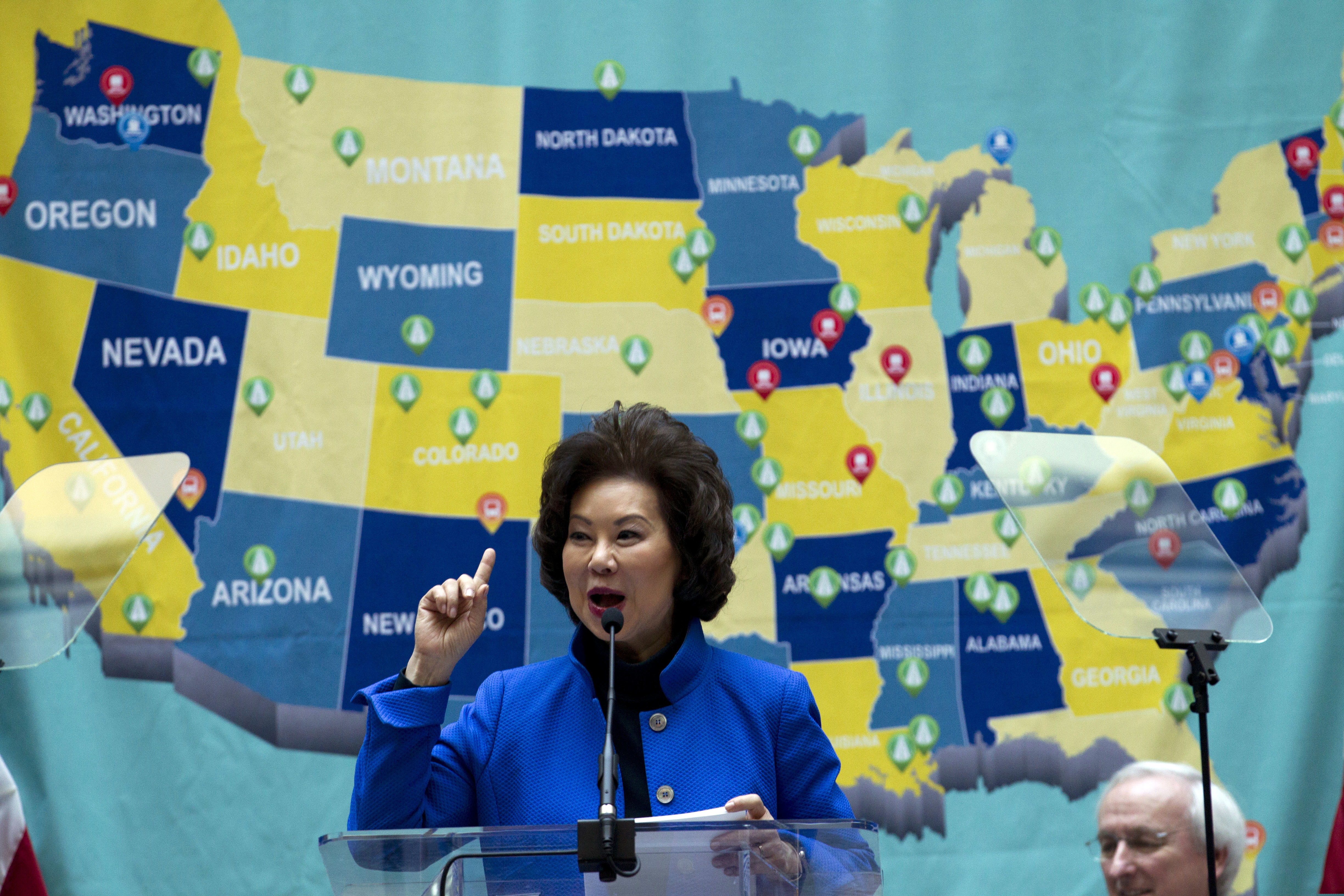 Transportation Secretary Elaine Chao speaks during a major infrastructure investment announcement at transportation headquarters in Washington, Tuesday, Dec. 11, 2018. (AP Photo/Jose Luis Magana)