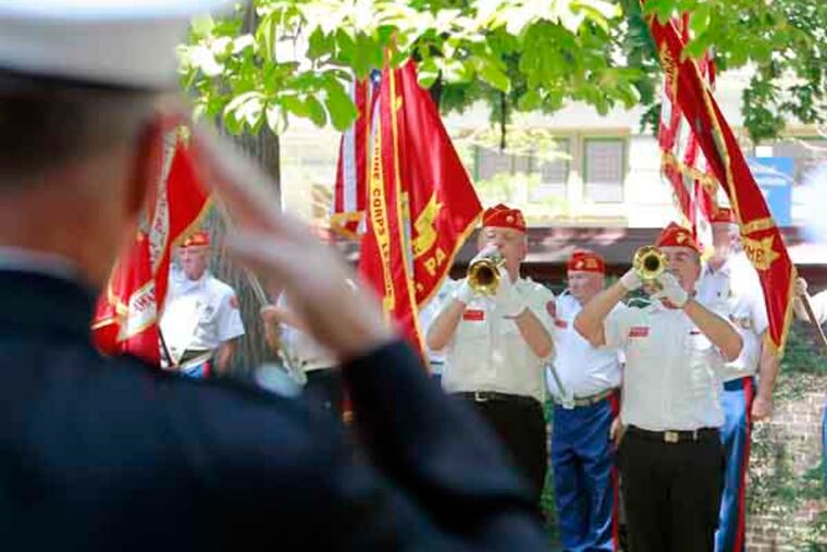 Commemoration Ceremony of First Commandant of Marines, Samuel Nicholas at Arch Street Quaker Meeting House. Buglers are playing National Anthem during the ceremony. June 1, 2013( AKIRA SUWA / Staff Photographer )