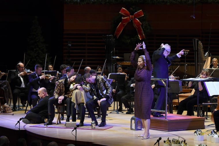 Bramwell Tovey leads the Philadelphia Orchestra in 'Amahl and the Night Visitors' at the Kimmel Center. Mezzo-soprano Renée Tatum is in the foreground.