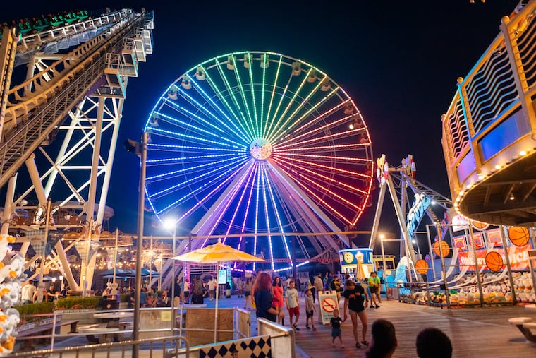 The “Giant Wheel” is photographed at Mariner's Pier in Wildwood, NJ on Friday, June 30, 2023. Morey's Piers is a popular attraction in Wildwood, New Jersey, consisting of three piers that offer amusement rides, games, and a water park.