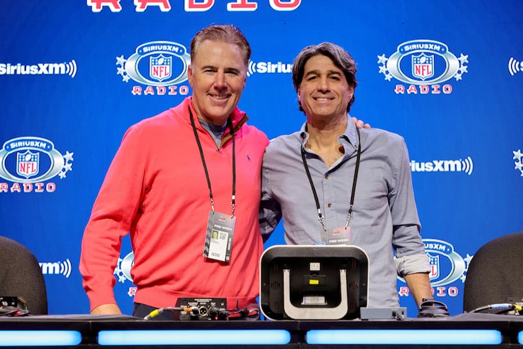 Rich Gannon, left, on Radio Row with his co-host, Bruce Murray. Rich and Bruce host “The SiriusXM Blitz” together on SiriusXM NFL Radio.