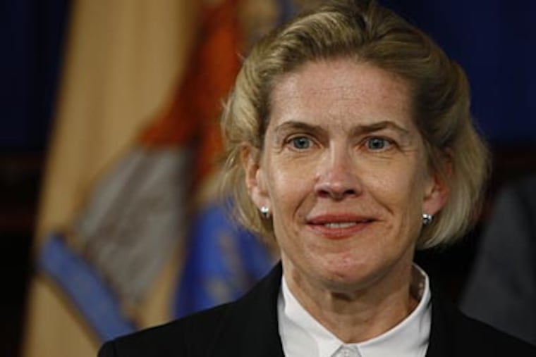 Anne M. Patterson speaks after Gov. Christie announced her nomination in Trenton. She has primarily represented business concerns in class actions and corporate litigation and appeals. (TIM LARSEN / Governor Photos)