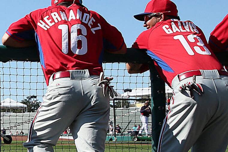 The Phillies' Cesar Hernandez and Freddy Galvis. (Yong Kim/Staff Photographer)