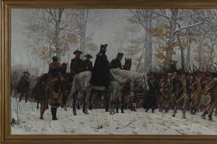 The March to Valley Forge, December 19, 1777. The oil on canvas work was painted Philadelphia painter William Brooke Thomas Trego In Philadelphia in 1883. It is conserved with funds provided by the Society of the Descendants of Washington's Army at Valley Forge.