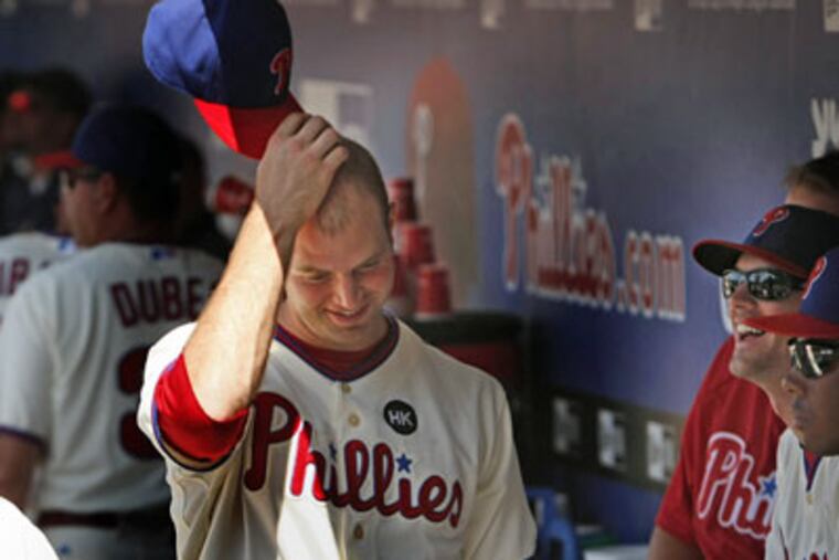 J.A. Happ leaves the dugout after pitching seven full innings on July 12. Happ has had a pretty solid season on the whole. It's been quite a few years since Pedro Martinez could say the same. (Ron Cortes/Staff Photographer)