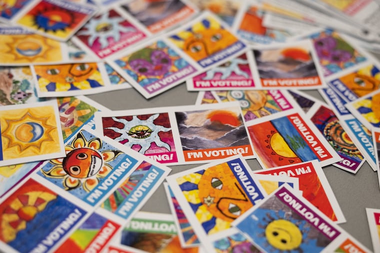 "I'm Voting!" stickers designed for Montgomery County, Pa. by young artists through the Fresh Artists program in 2024. County residents can now enter a contest to design a sticker that will be handed out to voters in 2026.