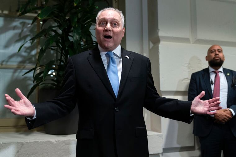 House Majority Leader Steve Scalise of La., talks to reporters as he announces he is ending his campaign to be the next House speaker after a Republican meeting at the Capitol in Washington on Thursday.