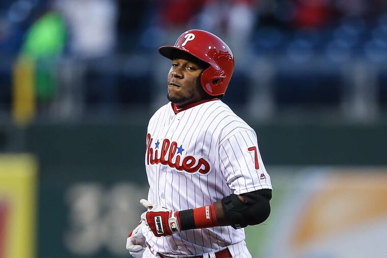 Maikel Franco circles the bases after blasting a solo home run in the first inning. He also drove in the Phillies' second run with a double in the third.