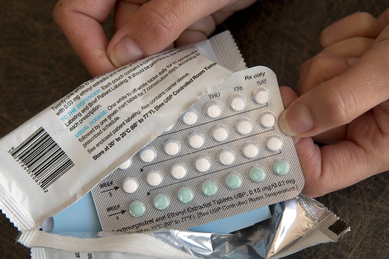 A one-month dosage of hormonal birth control pills is displayed in Sacramento.