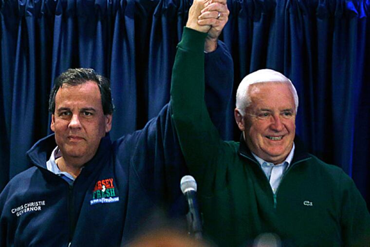 New Jersey Governor Chris Christie and Pennsylvania Governor Tom Corbett. (Mel Evans/AP)