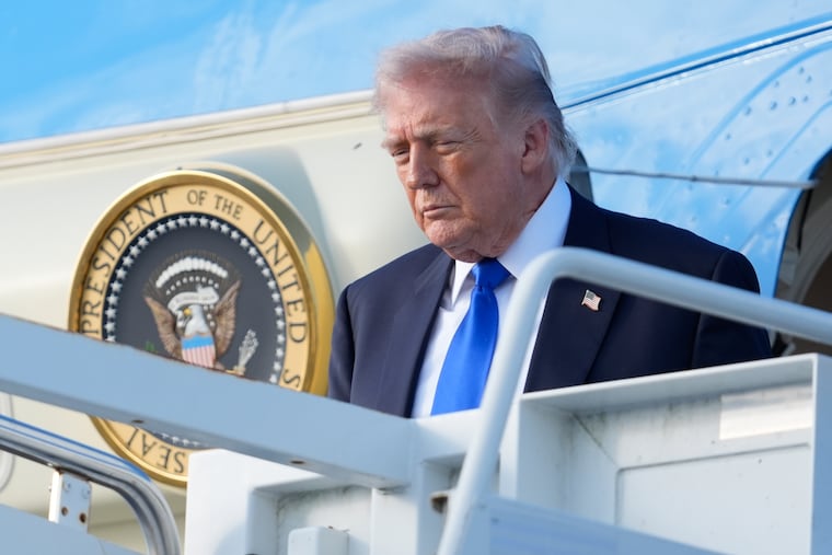 President Donald Trump arrives on Air Force One at Palm Beach International Airport in West Palm Beach Fla., Friday, April 24, 2026.