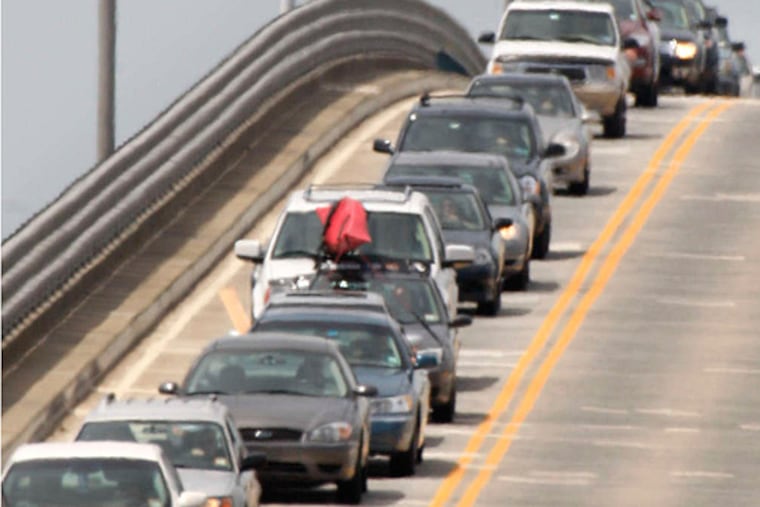 Motor vehicles, like this line of them into Avalon, N.J., represent the next big challenge. ELIZABETH ROBERTSON / Staff