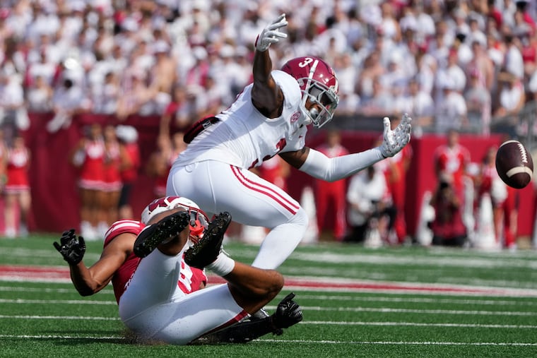 Alabama's Keon Sabb (3) breaks up a pass intended for Wisconsin's Bryson Green on Saturday.