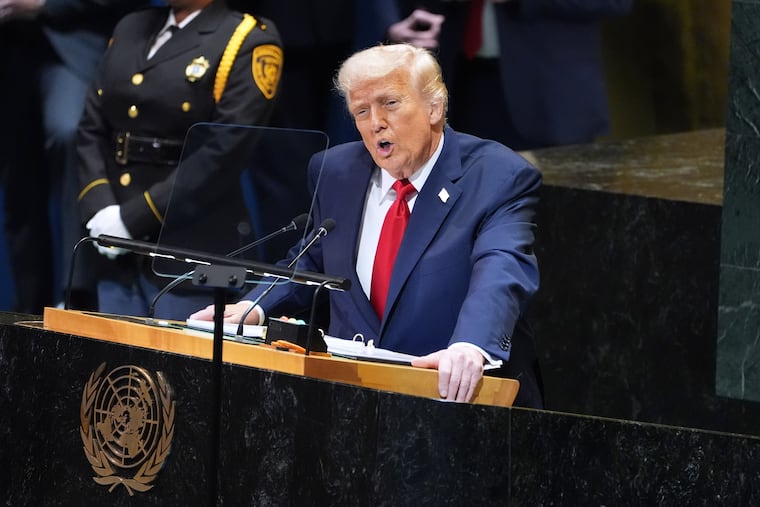 President Donald Trump speaks to the United Nations General Assembly in New York on Tuesday, Sept. 23.