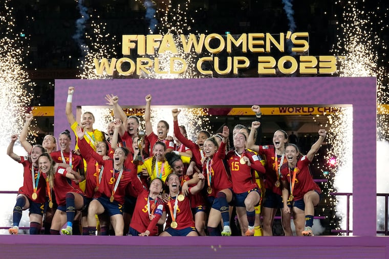 Spain players celebrate after winning this year's women's World Cup, which was held in Australia and New Zealand.