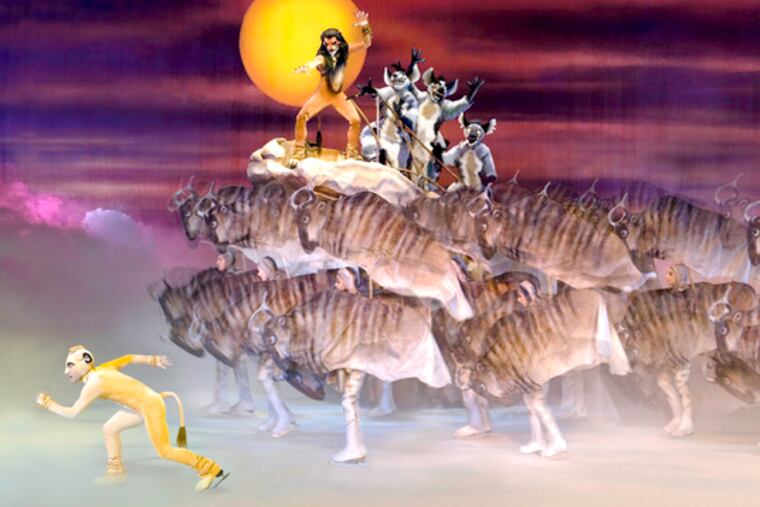 From Disney on Ice's "Worlds of Fantasy," Simba and Scar join in the stampede from "The Lion King." "The Little Mermaid" also appears.