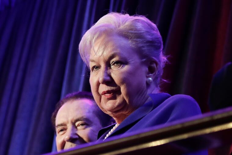 Federal judge Maryanne Trump Barry, older sister of Donald Trump, sits in the balcony during Trump's election night rally in New York in 2016.