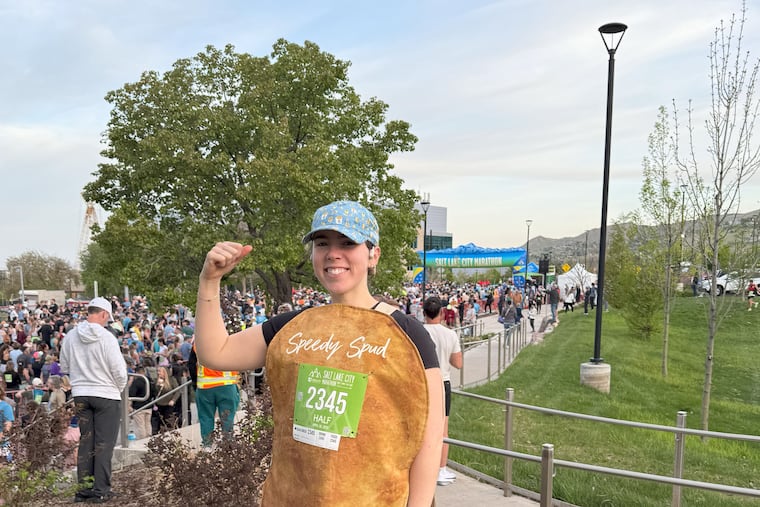 Ainsley Chapman, seen before the start of the Salt Lake City Half Marathon in April, was picked as Potatoes USA’s Speedy Spud mascot. MUST CREDIT: Erin Pracken/Potatoes USA