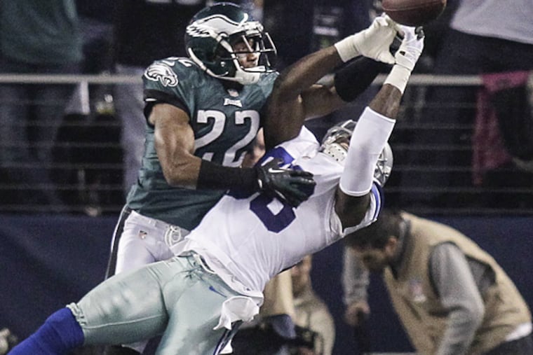 Eagles cornerback Brandon Boykin breaks up a pass to Cowboys receiver Dez Bryant during the third quarter. (Steven M. Falk/Staff Photographer)
