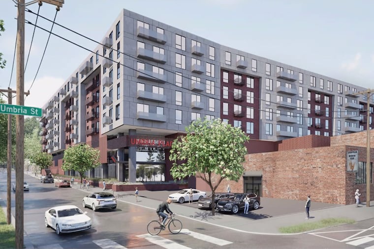 A rendering of the proposed new apartment complex near SEPTA's Ivy Ridge Regional Rail station.