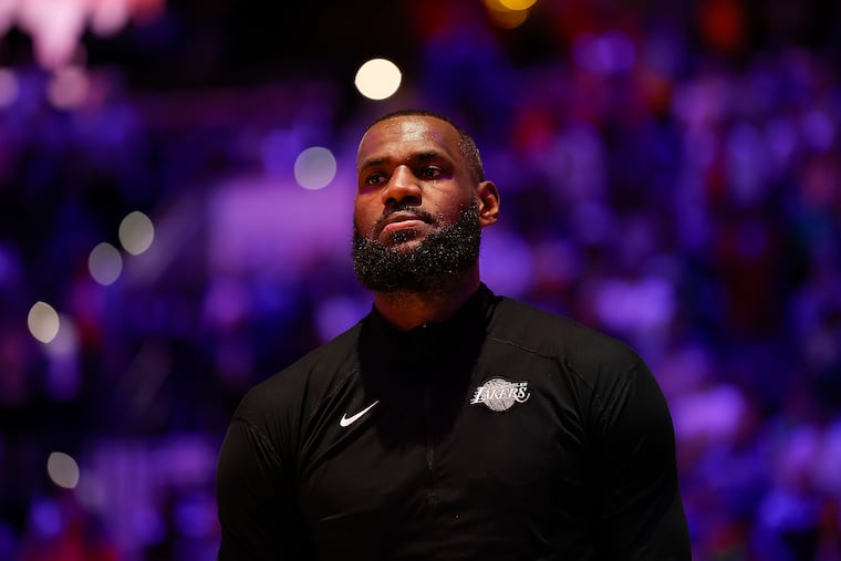 File Image: Los Angeles Lakers forward LeBron James during player introduction against the Sixers on Monday, November 27, 2023 in Philadelphia.