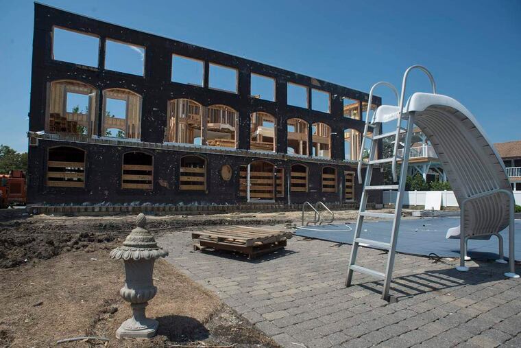 Avalon's "Little Marble House" in the state of being demolished August 2, 2017. The beachfront mini-mansion, completed in 1999 after two years of construction, was a local tourist attraction because of its unusual facade - it was sided in Carrara marble.