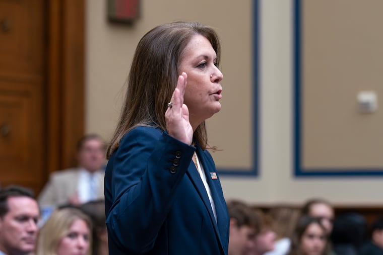 U.S. Secret Service Director Kimberly Cheatle is sworn in Monday to testify before the House Oversight and Accountability Committee about the attempted assassination of former President Donald Trump at a campaign event in Pennsylvania.