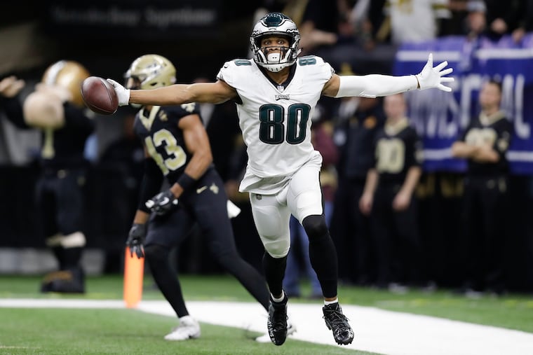 Eagles wide receiver Jordan Matthews celebrates his touchdown reception during the playoff game vs. the Saints.