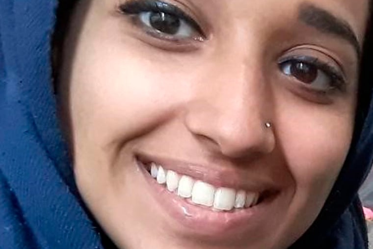 This undated image provided by attorney Hassan Shibly shows Hoda Muthana, an Alabama woman who left home to join the Islamic State after becoming radicalized online. Muthana realized she was wrong and now wants to return to the United States, Shibly, a lawyer for her family said Tuesday, Feb. 19, 2019. (Hoda Muthana/Attorney Hassan Shibly via AP)