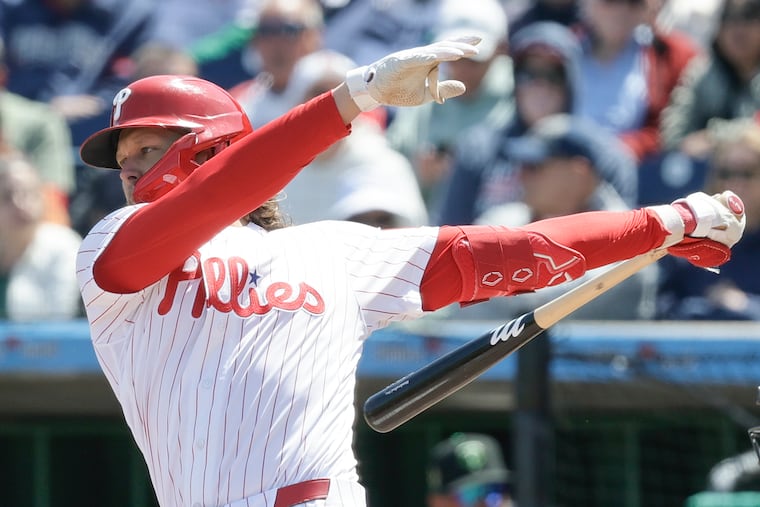 Phillies third baseman Alec Bohm, shown during a game on March 17, finished the spring with a .928 slugging percentage with three homers and 10 RBIs.