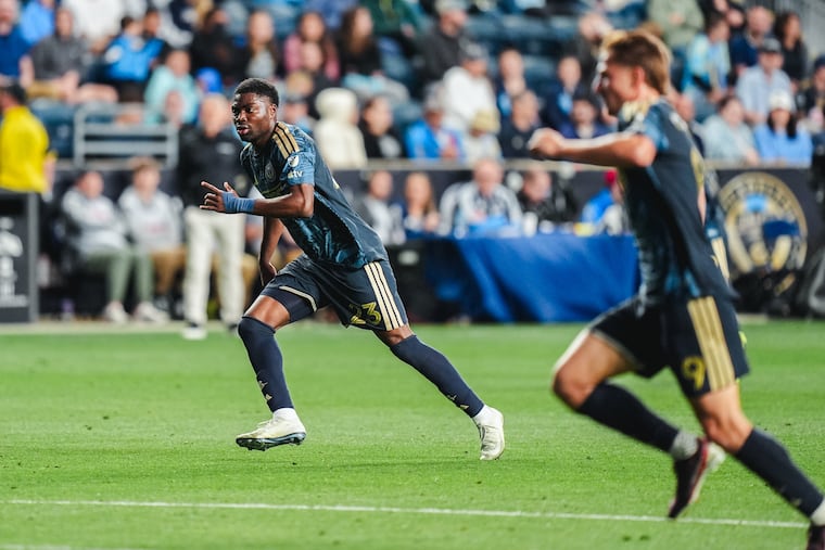 Union strikers Ezekiel Alladoh (left) and Bruno Damiani on the move during Saturday's scoreless tie at home against D.C. United.