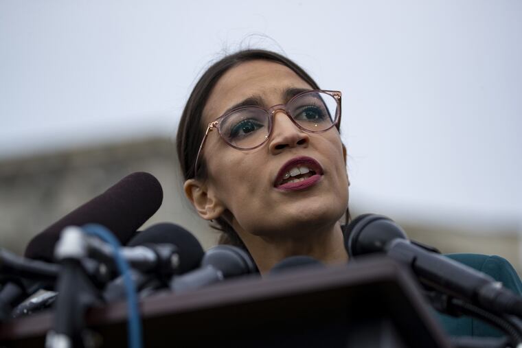 Rep. Alexandria Ocasio-Cortez (D., N.Y.) speaks during a news conference held at the Capitol in Washington on Feb. 7, 2019.(Alex Edelman / CNP / Zuma Press / TNS)