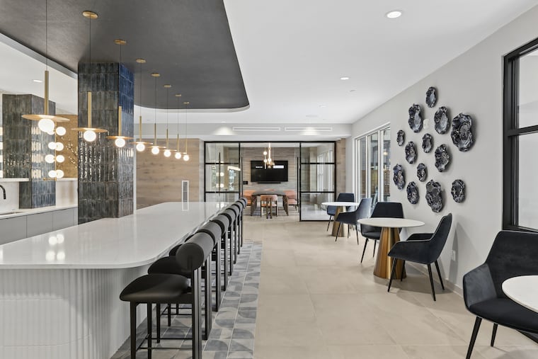 The entertainment space at the Blayr, a new 217-unit residential apartment building on City Avenue in Bala Cynwyd.